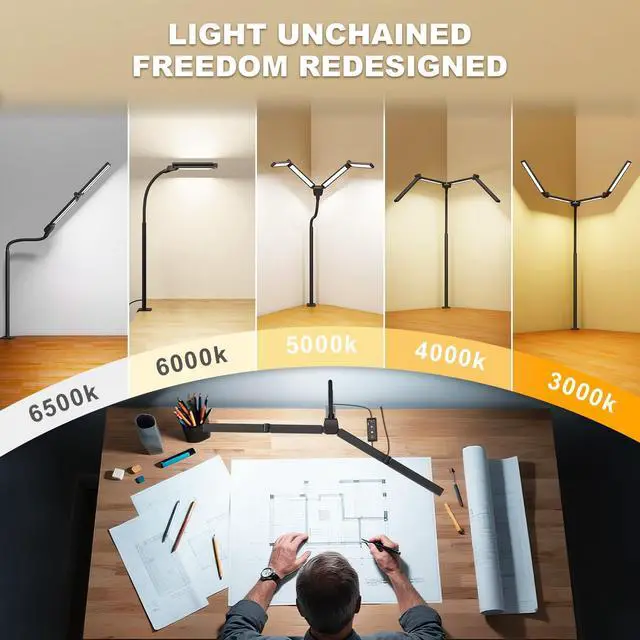 Alt view image 9 of 14 - LED Desk Lamps for Home Office,Smart Adjustable Swing Arm Desk Lamp with Clamp,Gooseneck Tall Clip on Desk Light for Sewing,Reading,Drawing,Workbench,Study,Screen,Crafting,Monitor Architect,Computer