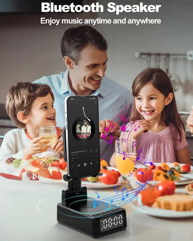 Alt view image 11 of 14 - Birthday Gifts for Men Women,Cell Phone Stand with Wireless Bluetooth Speaker,Wireless Phone Charger Stand Alarm Clock for iPhone,Holiday Gifts for Men Women Dad Mom Husband Teen Cool Tech Gadgets