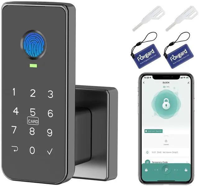 Alt view image 8 of 14 - Fingerprint Door Lock 5-in-1 Biometric Smart Lock with Keypad, App Control, Key, Auto-Lock, Electronic Deadlock Keyless Entry for Bedroom, Office, Indoor Use Includes 2 IC Cards
