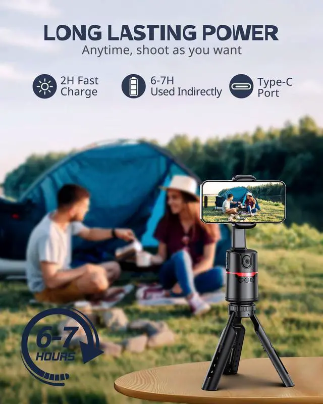 Alt view image 13 of 14 - Auto Face Tracking Tripod with Adjustable Desk Tripod, 360° Rotating vlogging kit for iPhone with Remote & Gesture Control, Rechargeable Selfie Fill Light, No App Required