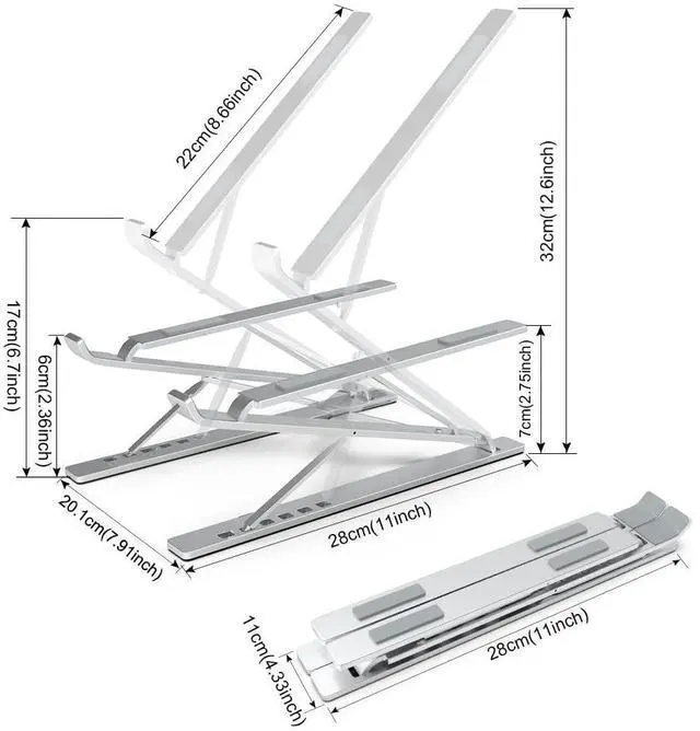 Alt view image 7 of 8 - Laptop Stand Adjustable Portable Aluminum for 10" - 17" Laptop Tablet