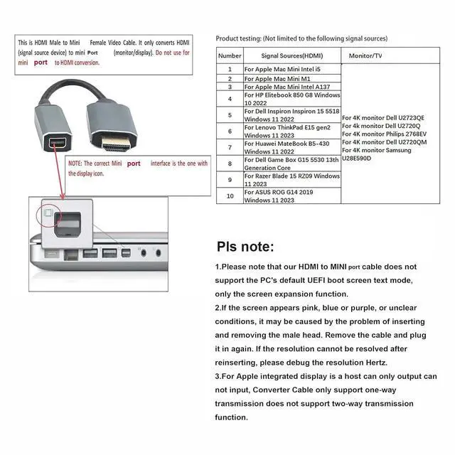 Alt view image 13 of 13 - HDMI to Mini for Display Port Converter Adapter Cable 4K X 2K HDMI Male to Female Video Cable