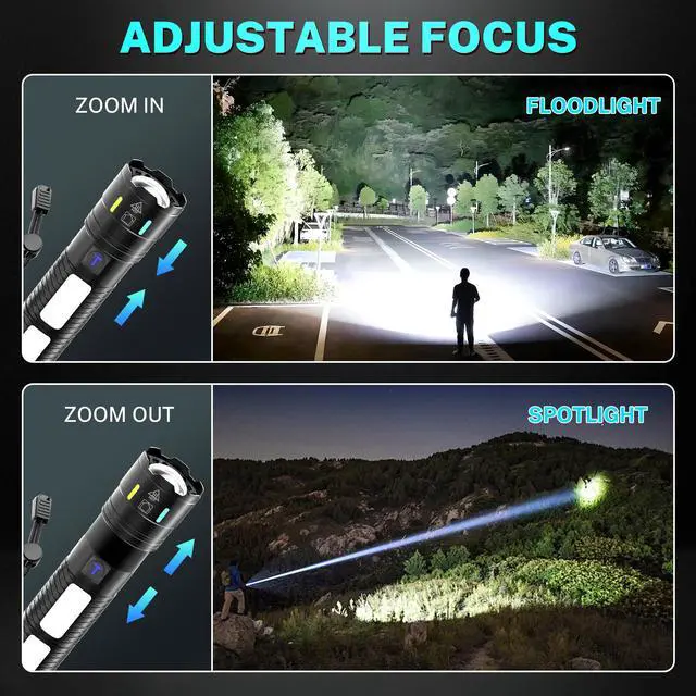 Alt view image 12 of 14 - Rechargeable Flashlights 990,000 High Lumens, Super Bright Flash Light Long Range 5000ft, 4 Mode with Red LED Flashing Tactical Flashlight, High Powered Flashlight High Beam for Home Emergency Camping