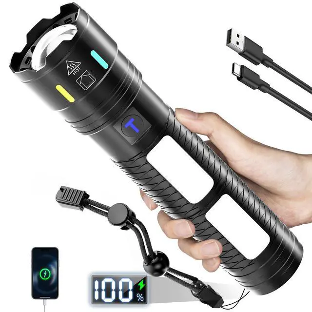 Alt view image 8 of 14 - Rechargeable Flashlights 990,000 High Lumens, Super Bright Flash Light Long Range 5000ft, 4 Mode with Red LED Flashing Tactical Flashlight, High Powered Flashlight High Beam for Home Emergency Camping