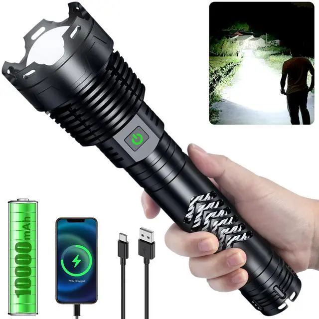 Alt view image 8 of 14 - Rechargeable LED Flashlights 3600,000 High Lumens, Super Bright Flashlight with Input and Output Functions, Tactical Flashlight for Camping Home Emergencies (Large, Piece, 1)
