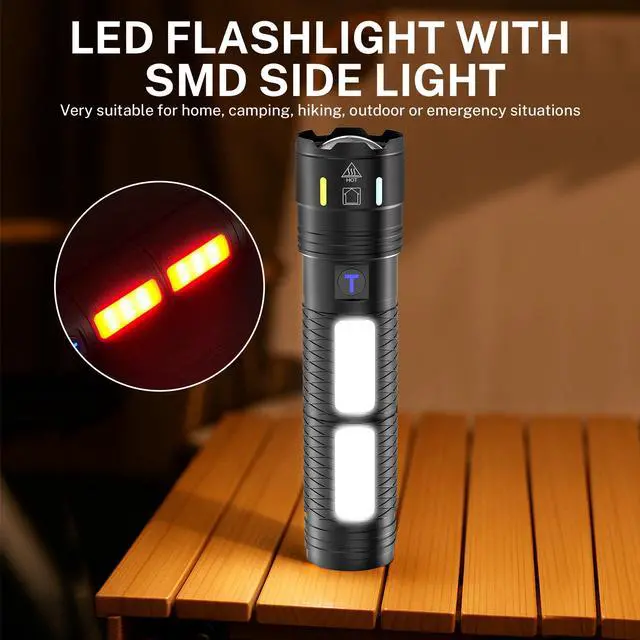 Alt view image 13 of 14 - Rechargeable Flashlights 990,000 High Lumens, Super Bright Flash Light Long Range 5000ft, 4 Mode with Red LED Flashing Tactical Flashlight, High Powered Flashlight High Beam for Home Emergency Camping