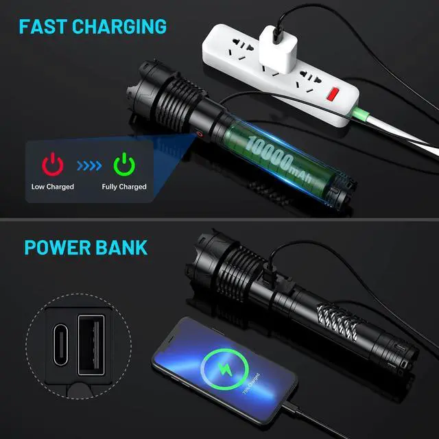 Alt view image 11 of 14 - Rechargeable LED Flashlights 3600,000 High Lumens, Super Bright Flashlight with Input and Output Functions, Tactical Flashlight for Camping Home Emergencies (Large, Piece, 1)