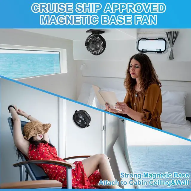 Alt view image 10 of 14 - 6 Inch Magnetic Fan 12000mAh Rechargeable Portable Fan with Strong Magnet Base, LED Light, 360° Rotation Head, Timer&Power Output, Perfect Cruise Essentials for All Major Cruises