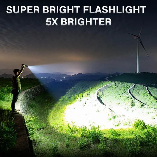 Alt view image 10 of 19 - Rechargeable LED Flashlight 99000 High Lumens, Super Bright Flashlights with Zoomable & USB C Rechargeable & 5 Light Mode & IPX-7 Waterproof, Powerful Flash Light for Home, Hiking, Camping