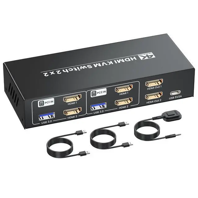 Alt view image 8 of 13 - HDMI KVM Switch 2 Minitors 2 Computers, USB 3.0 4K@60Hz Dual Monitor HDMI KVM Switch 2 in 2 Out for 2 PC Share 2 Monitors and 1 Set of Keyboard Mouse and Other USB Devices, Copy Mode & Extended Mode
