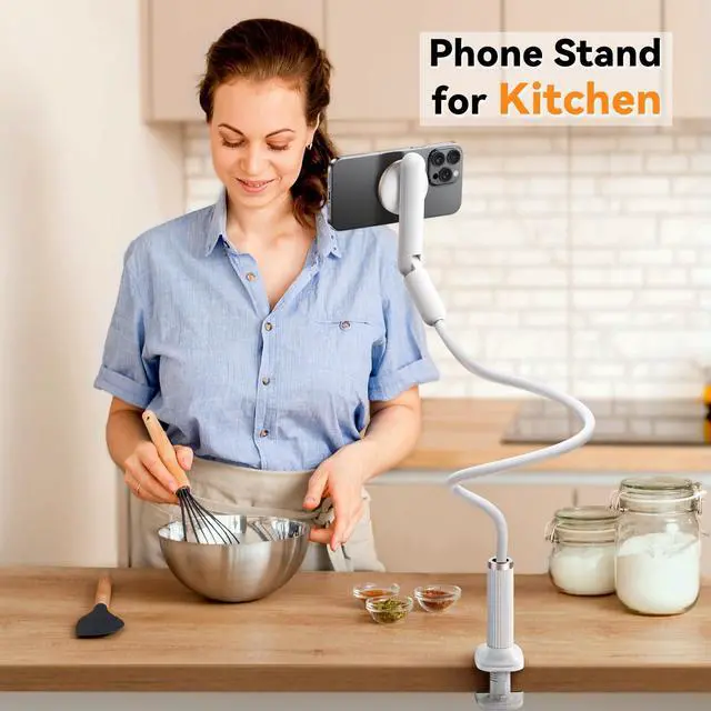 Alt view image 9 of 14 - Magnetic Phone Holder for Bed, Gooseneck Cell Phone Stand with Clamp Mount, 900° Rotation Overhead Lazy Bracket with Flexible Long Arm, Compatible with iPhone16/15/14/13/12