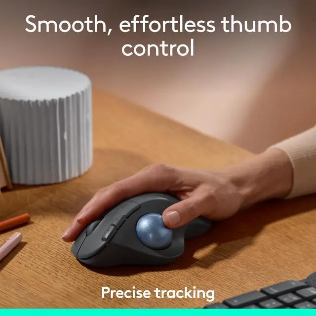 Alt view image 9 of 14 - Ergo M575S Wireless Trackball Mouse, Wireless Ergonomic Mouse with Bluetooth and Encrypted Dongle, Comfortable Thumb Control, Precise and Smooth Tracking, for PC/Mac - Graphite Blue Ball