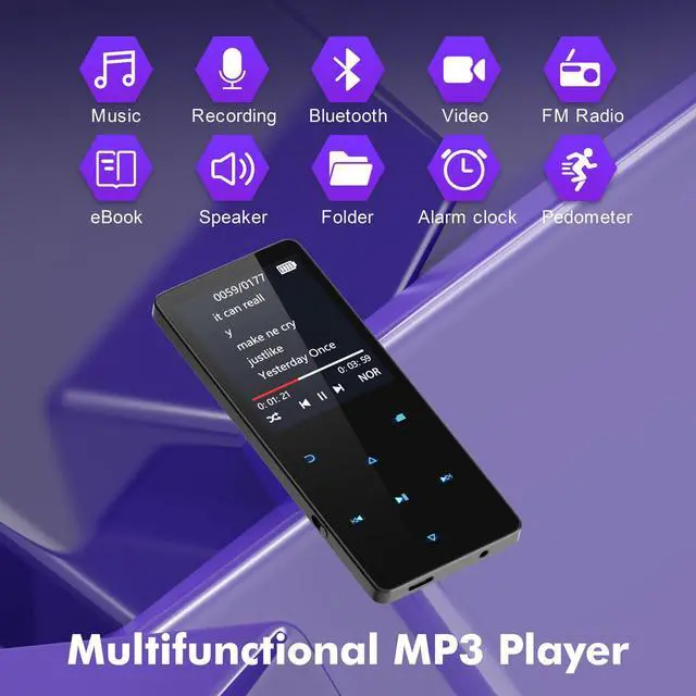 Alt view image 14 of 14 - 64GB MP3 Player with Bluetooth 5.3 Portable Music Player for Kids HiFi Sound Shuffle Single Loop Folder Loop Built-in Speaker Voice Recorder FM Radio Pedometer Supports Up to 128GB TF Card