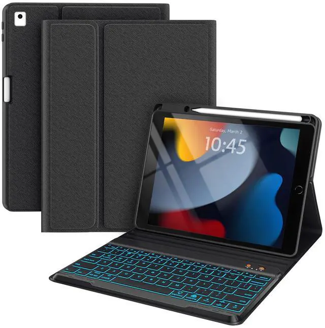 Alt view image 8 of 17 - for iPad 9th Generation Case with Keyboard 10.2 Inch - Backlit Wireless Detachable Folio Keyboard Cover with Pencil Holder for iPad 8th Gen/7th Gen/iPad Pro 10.5"/iPad Air 3rd Gen (Black)