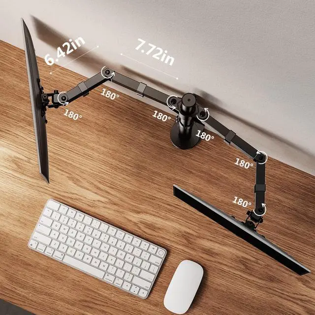 Alt view image 13 of 14 - Dual Monitor Stand, Heavy Duty Adjustable Monitor Desk Mount for 2 Screens up to 32 Inches, Fully Adjustable Height, Tilt, Swivel, Rotate, Supports 17.6 lbs per Monitor Arm, Easy Installation