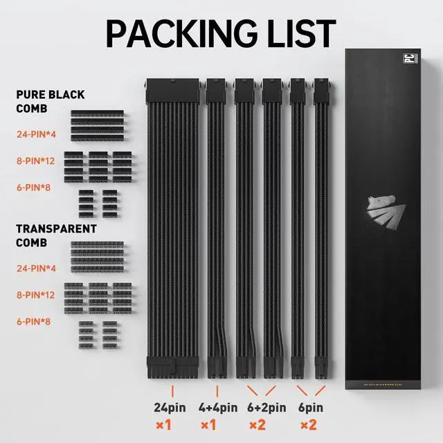 Alt view image 9 of 12 - 16AWG PSU Cable Extension Power Cords, Customized Power Supply Mod Sleeve Extension Cable, ATX/EPS/8-pin PCI-E/6-pin PCI-E for PSU Cable