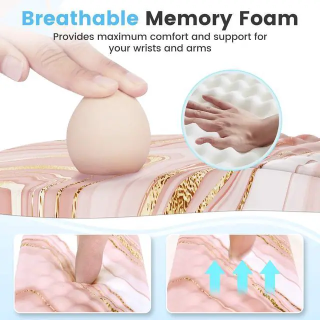 Alt view image 10 of 14 - Keyboard Wrist Rest, Ergonomic Mouse Pad with Wrist Rest, 3 in 1 Keyboard and Mouse pad with Coaster Set, Memory Foam Wrist Support, Non-Slip PU Base for Home Office, Rose Gold Pink