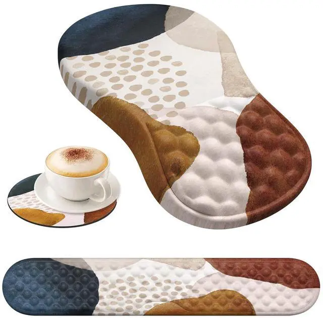 Alt view image 8 of 14 - Ergonomic Mouse Pad Wrist Support and Keyboard Wrist Rest, 3 PCS Computer Carpal Tunnel Mouse Pads for Desk with Coaster Set, Memory Foam Mousepad with Non-Slip PU Base for Home Office, Boho
