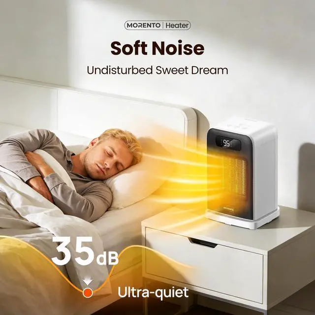Alt view image 12 of 14 - Space Heater, 70° Oscillation, LED Display, 12H Timer, Thermostat, Overheat Protection, ECO, Small Space Heaters for Indoor Use, 1500W Ceramic, Heater for Bedroom, Office, Home (White, 1 Pack)