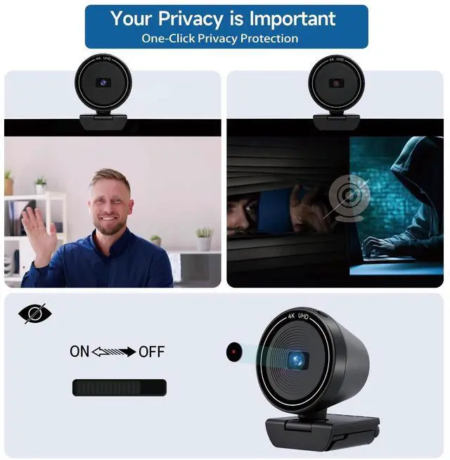 Alt view image 9 of 14 - 4K USB Webcam for PC with Speaker & Microphone, 85° Wide Angle Web Camera, Auto Focus, Dual Noise Cancelling Mics, Privacy Cover, Plug-and-Play for Desktop/Laptop