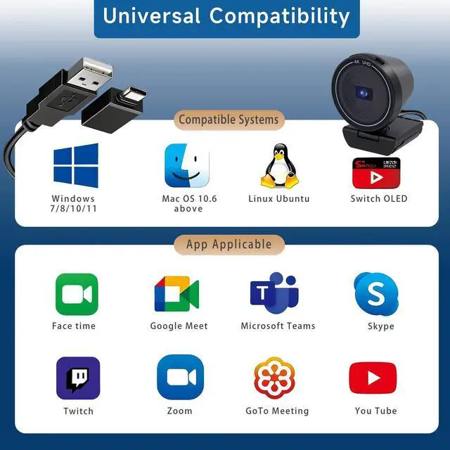 Alt view image 13 of 14 - 4K USB Webcam for PC with Speaker & Microphone, 85° Wide Angle Web Camera, Auto Focus, Dual Noise Cancelling Mics, Privacy Cover, Plug-and-Play for Desktop/Laptop