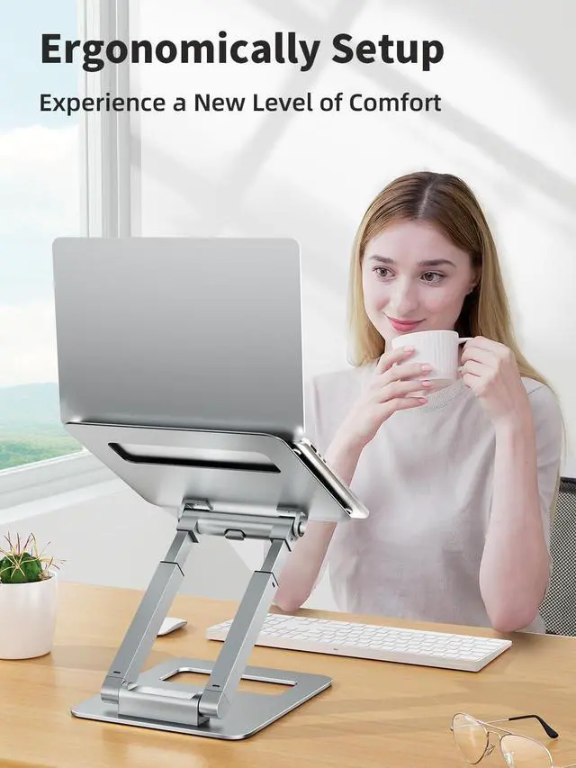 Alt view image 13 of 14 - Laptop Stand for Desk Adjustable Height, Telescopic Computer Stand with Pull Out Design Ergonomic Laptop Riser Fits All Laptops 10-17"-Silver