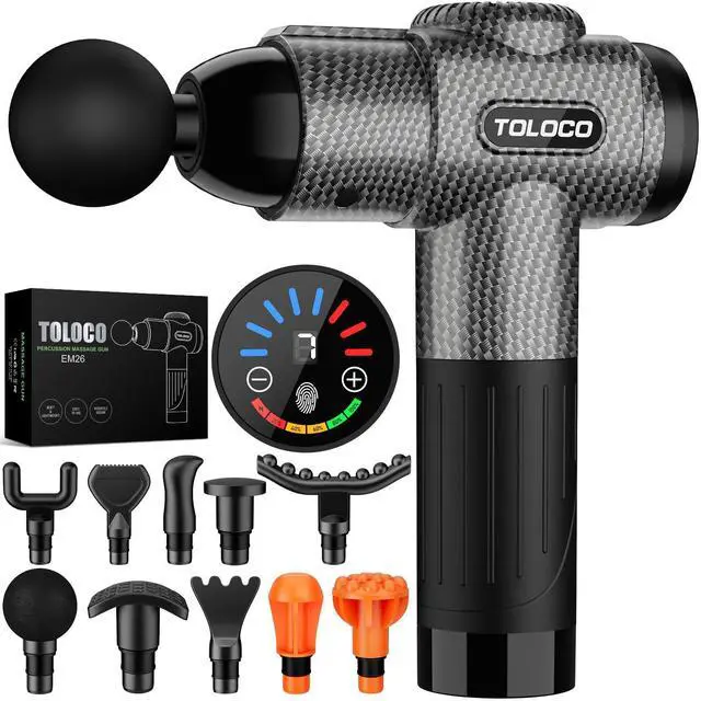 Alt view image 8 of 14 - Massage Gun, Deep Tissue Back Massage for Athletes for Pain Relief, Percussion Massager with 10 Massages Heads & Silent Brushless Motor, Valentines Day Gifts for Him Her, Carbon