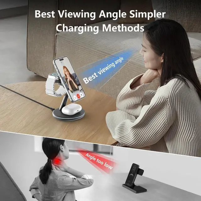 Alt view image 13 of 14 - 2026 3 in 1 Charging Station for Apple iPhone AirPods Watch with Mag-Safe Charger Wireless Charger Stand for iPhone 17 16 15 14 13 12 Series AirPods iWatch Series - Gifts for Wife & Husband