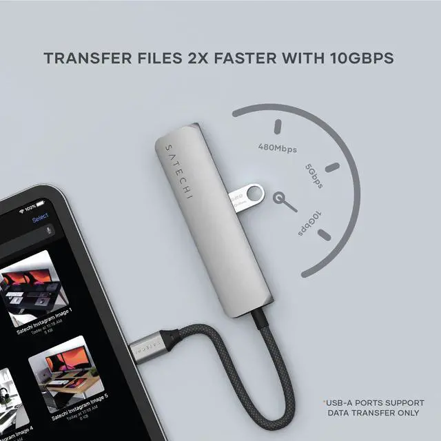 Alt view image 10 of 14 - 4 in 1 USB C Hub Multiport Adapter with HDMI 4K@60Hz, 100W PD Charging, 2X USB-A Data Ports for MacBook Air/Pro M5/M4, iPad, Windows Space Gray
