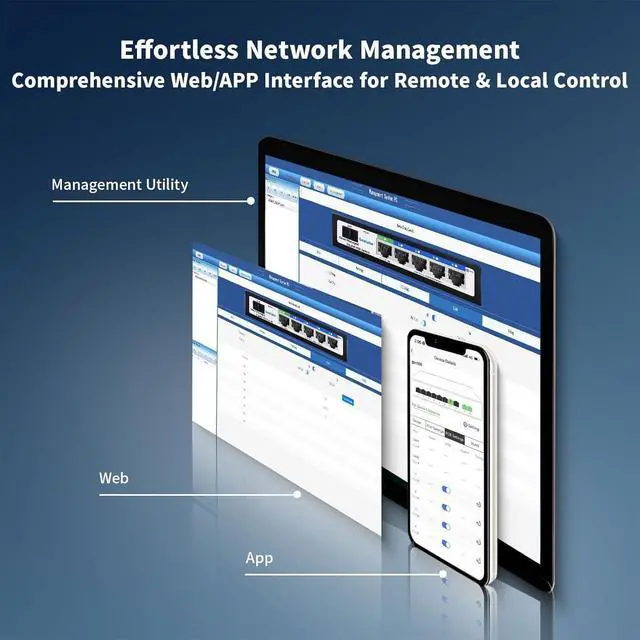 Alt view image 9 of 14 - Easy Smart Managed PoE Switch 5 Port Gigabit and SFP Slot, with 4 Gigabit Port PoE+@52W, Fanless&Metal Design, Plug & Play, VLAN Mode, Overload Protection