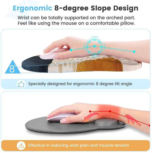 Alt view image 9 of 14 - Ergonomic Mouse Pad Wrist Support and Keyboard Wrist Rest, 3 PCS Computer Carpal Tunnel Mouse Pads for Desk with Coaster Set, Memory Foam Mousepad with Non-Slip PU Base for Home Office, Boho
