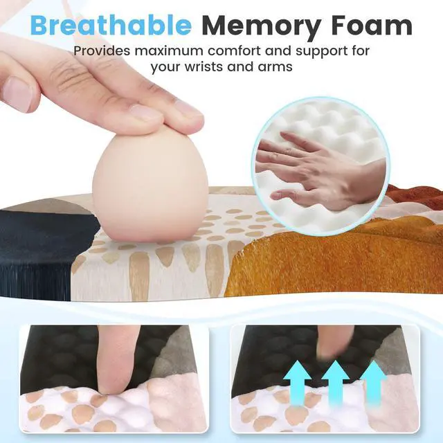 Alt view image 11 of 14 - Ergonomic Mouse Pad Wrist Support and Keyboard Wrist Rest, 3 PCS Computer Carpal Tunnel Mouse Pads for Desk with Coaster Set, Memory Foam Mousepad with Non-Slip PU Base for Home Office, Boho