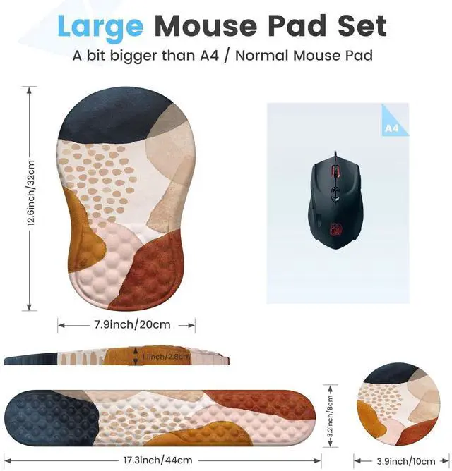 Alt view image 13 of 14 - Ergonomic Mouse Pad Wrist Support and Keyboard Wrist Rest, 3 PCS Computer Carpal Tunnel Mouse Pads for Desk with Coaster Set, Memory Foam Mousepad with Non-Slip PU Base for Home Office, Boho