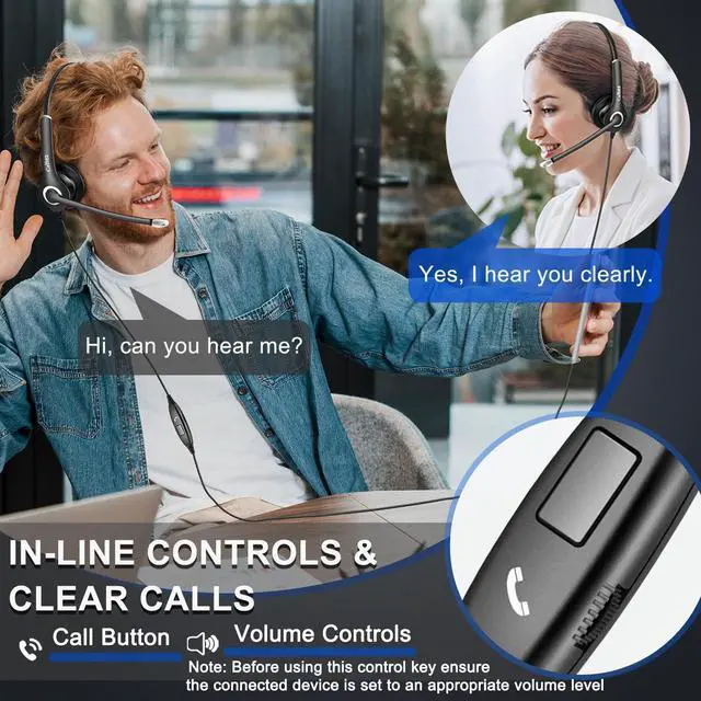 Alt view image 12 of 14 - Wired Computer Headset, 3.5mm/USB-C Headset with Mic Noise Cancelling, Cell Phone Headphone for PC Laptop Mac iPhone 15/16/17 Samsung Zoom Teams Call Center Home Office Work, in-line Controls