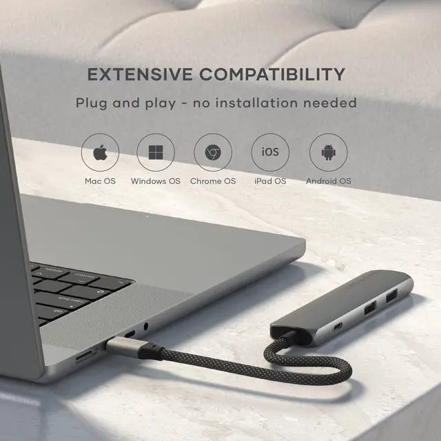 Alt view image 13 of 14 - 4 in 1 USB C Hub Multiport Adapter with HDMI 4K@60Hz, 100W PD Charging, 2X USB-A Data Ports for MacBook Air/Pro M5/M4, iPad, Windows Space Gray
