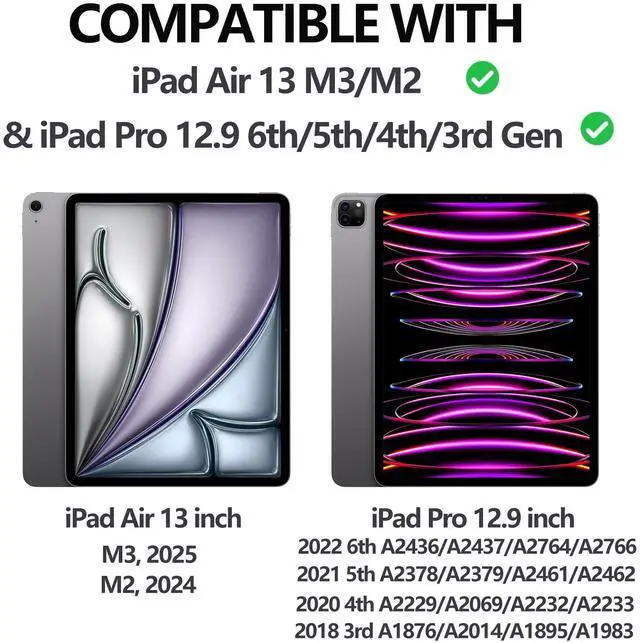 Alt view image 9 of 14 - Keyboard Case for iPad Pro 12.9-inch 3rd/4th/5th/6th Gen (2018~2022), Detachable Keyboard for iPad Air 13 inch M4 2026/M3 2025/M2 2024, 7 Colors Backlit, Smart Folio Keypad with Pencil Holder, Black