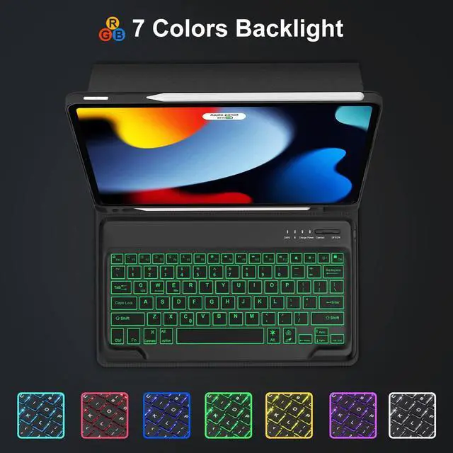 Alt view image 10 of 14 - Keyboard Case for iPad Pro 12.9-inch 3rd/4th/5th/6th Gen (2018~2022), Detachable Keyboard for iPad Air 13 inch M4 2026/M3 2025/M2 2024, 7 Colors Backlit, Smart Folio Keypad with Pencil Holder, Black