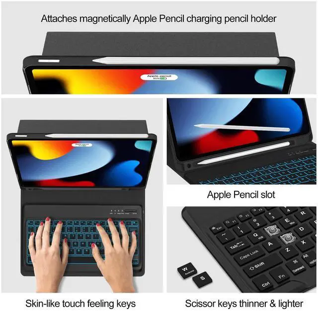 Alt view image 13 of 14 - Keyboard Case for iPad Pro 12.9-inch 3rd/4th/5th/6th Gen (2018~2022), Detachable Keyboard for iPad Air 13 inch M4 2026/M3 2025/M2 2024, 7 Colors Backlit, Smart Folio Keypad with Pencil Holder, Black