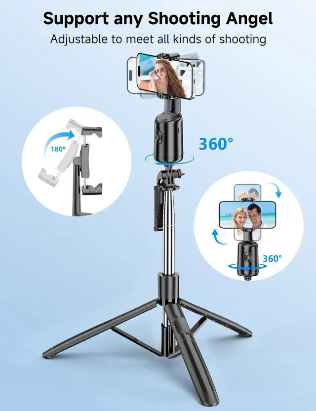 Alt view image 12 of 14 - 66" Auto Face Tracking Tripod for iPhone, 360° Rotation Face Body Phone Tripod Stand with Remote, Smart Shooting Holder Camera Selfie Stick for TikTok Vlog Video Recording, Gesture Control, No App