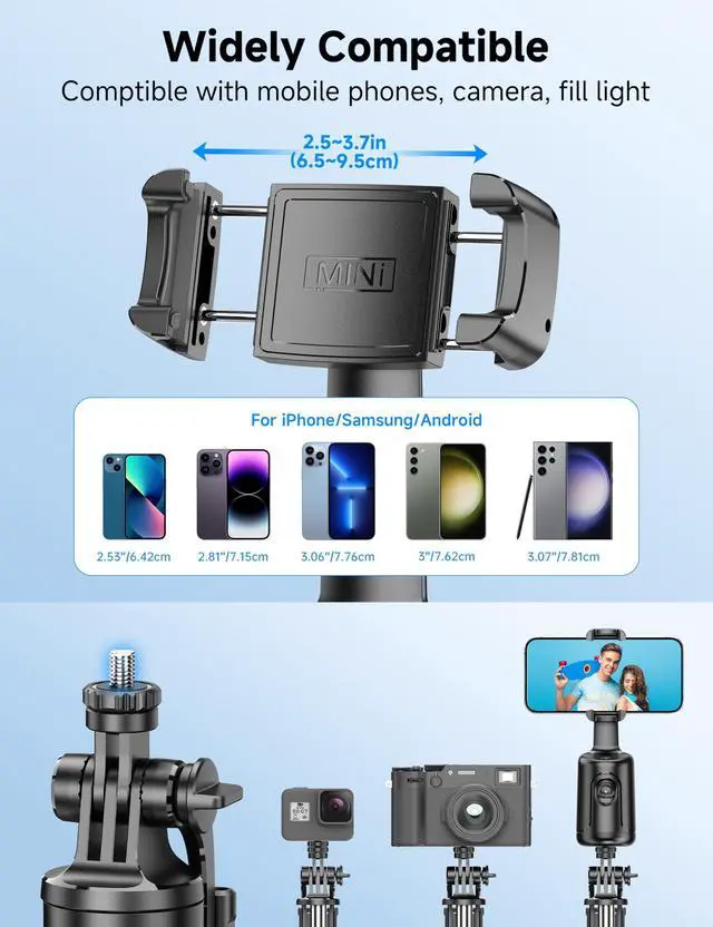 Alt view image 13 of 14 - 66" Auto Face Tracking Tripod for iPhone, 360° Rotation Face Body Phone Tripod Stand with Remote, Smart Shooting Holder Camera Selfie Stick for TikTok Vlog Video Recording, Gesture Control, No App