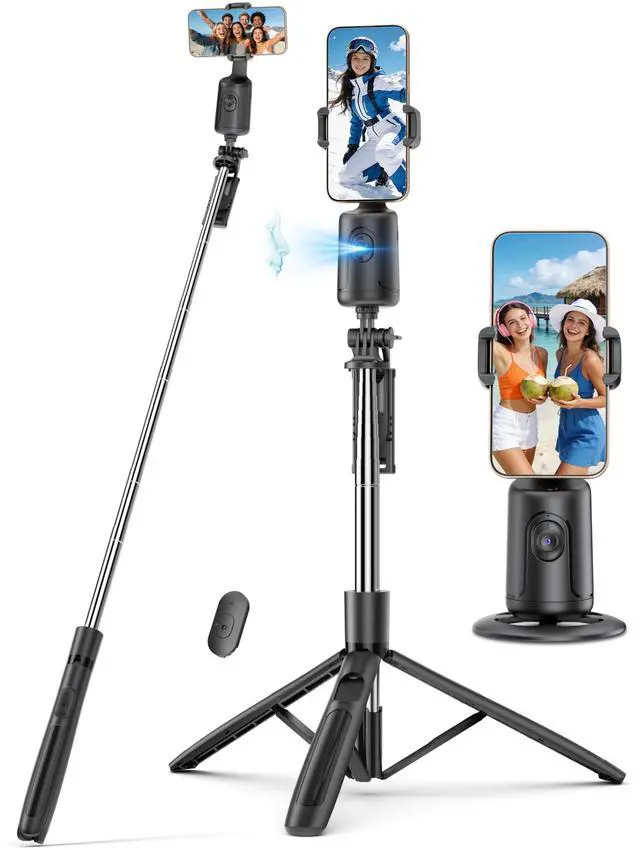 Alt view image 8 of 14 - 66" Auto Face Tracking Tripod for iPhone, 360° Rotation Face Body Phone Tripod Stand with Remote, Smart Shooting Holder Camera Selfie Stick for TikTok Vlog Video Recording, Gesture Control, No App