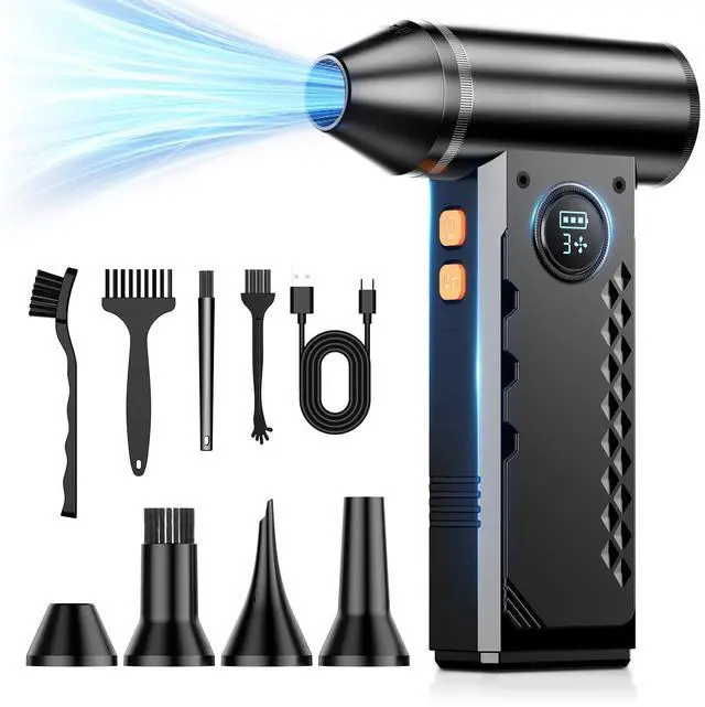 Alt view image 8 of 14 - Compressed Air Duster, 150000RPM Electric Air Duster with LED Display & Light, 4 Gear Adjustable Cordless Air Blower, Rechargeable Brushless Motor Turbo Fan for Keyboard, Electronic Devices, Home, Car