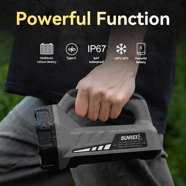 Alt view image 14 of 14 - Rechargeable LED 1500LM Flashlight, 8 Light Modes Portable Camping Lantern, 10400mAh Power Bank, IP67 Waterproof for Emergencies Power Outages, Hurricane Emergency, Hiking, Home, etc