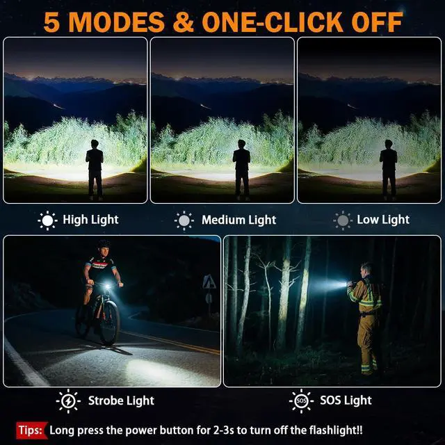 Alt view image 12 of 14 - 3Pack Rechargeable Flashlights High Lumens 9900FL, LED Flashlight Rechargeable with LCD Digital Display, 5Modes Adjustable Flash Light, Super Bright Flashlight Powerful, Tactical Flashlights for Home