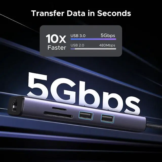 Alt view image 12 of 14 - Revodok 7 in 1 USB C Hub Gigabit Ethernet Adapter 4K@60Hz HDMI, 100W PD Charging, USB A Data Ports, SD/TF Card Reader Compatible with Mac M1, M2, M3, iPad, iPhone 15 Pro/Pro Max, Steam Deck