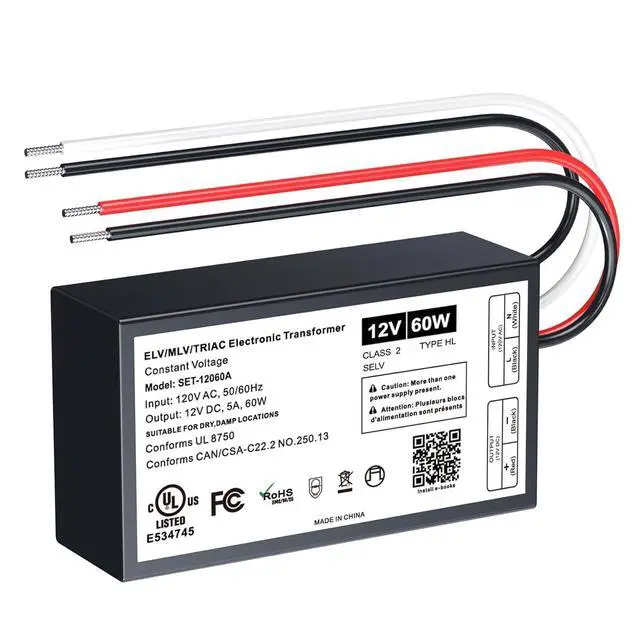 Alt view image 8 of 13 - 60W 12V Dimmable LED Driver, Triac/ELV/MLV AC to DC Power Supply for LED Light, Halogen Bulb, LED Transformer Compatible with Lutron & Leviton Dimmer, for Indoor/Outdoor Use
