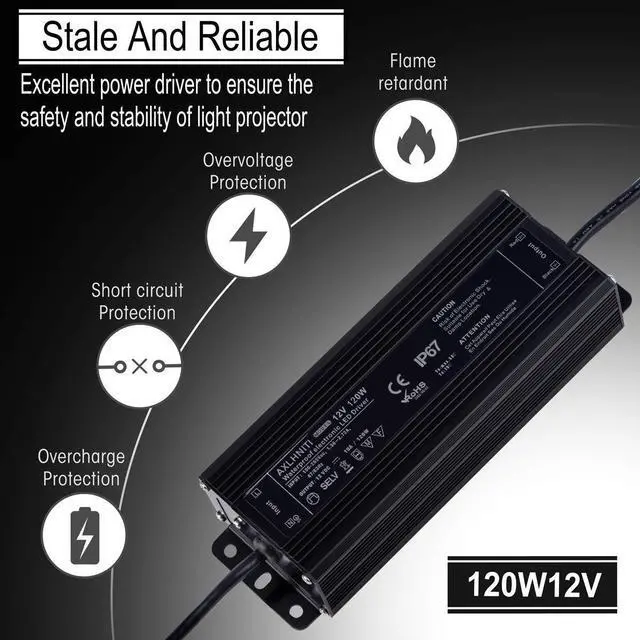 Alt view image 9 of 14 - LED Driver 120W 12V DC Low Voltage Output, Waterproof IP67 LED Power Supply,LED Transformer with 3-Prong Plug 3.3 Feet Cable for LED Light, Computer Project, Outdoor Light