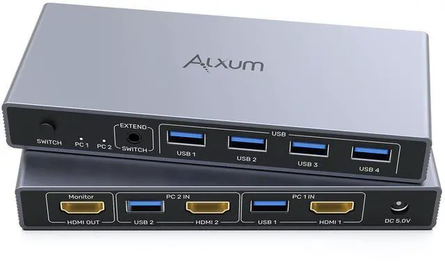 Alt view image 8 of 14 - 2 in 1 Out USB A HDMI KVM Switch-2 Computers 1 Monitor,Two Mode Switching,4K@60Hz,5Gbps High-Speed Transmission,4 USB A for Two Computers Sharing One Monitor,DC5V Adapter and Desktop Controller
