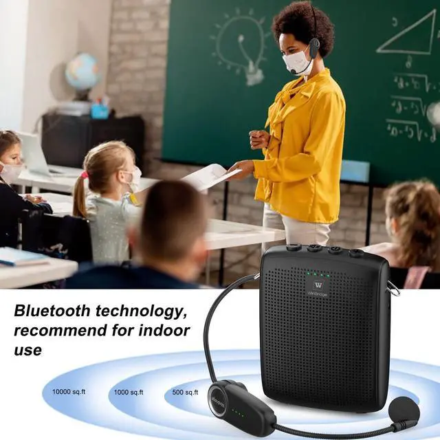 Alt view image 9 of 14 - Voice Amplifier with Bluetooth, Portable Speaker and Microphone Set, Wireless Mic Headset Speaker for Teachers, Tour Guide, Public Speaking, Fitness Instructors, Features Mute, 15W WB002
