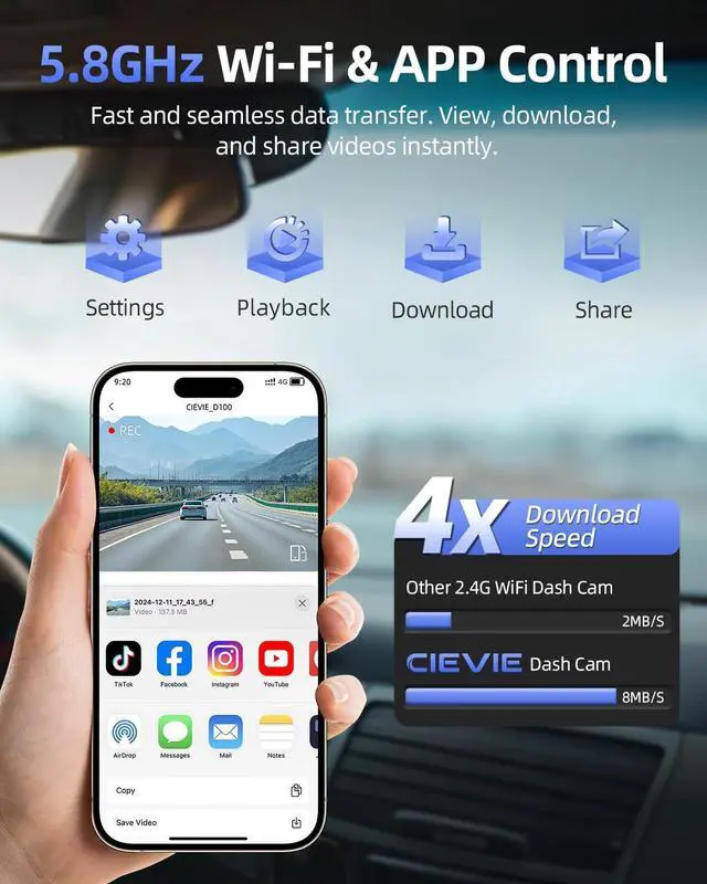 Alt view image 11 of 14 - 4K Dash Cam Front and Rear, 64GB SD Card, 1.5 IPS Display Car Camera, 5Ghz WiFi+App Control, Night Vision, 24H Parking Mode, G-Sensor, WDR, 170° Wide Angle, 4K+1080P Dual Dash Camera for Cars